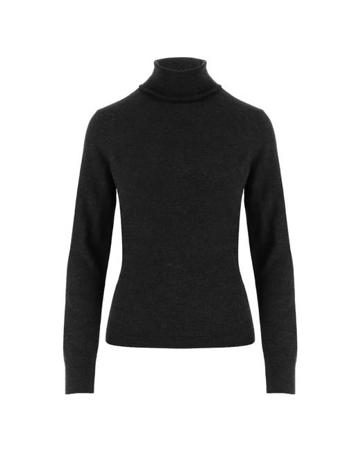 Allude Black Roll-Neck Wool Fine-Knit Top