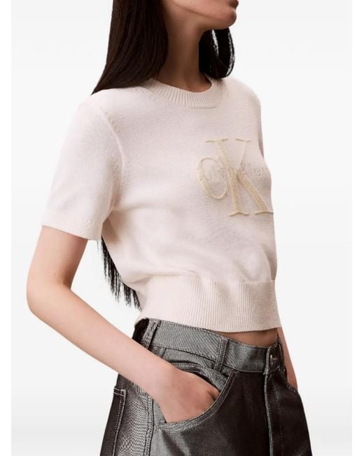 Calvin Klein Gray Logo-Embroidered T-Shirt