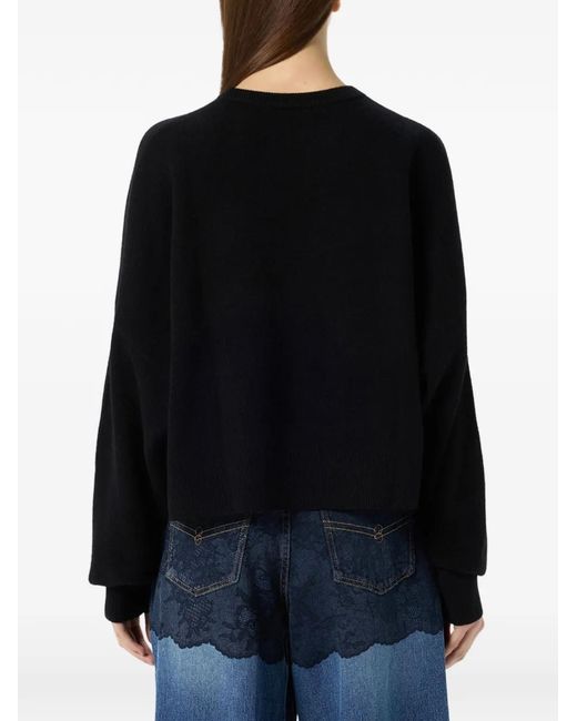 Blumarine Black Rhinestone-Logo Wool Sweater