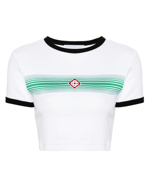 Casablancabrand White Logo-patch Cropped T-shirt