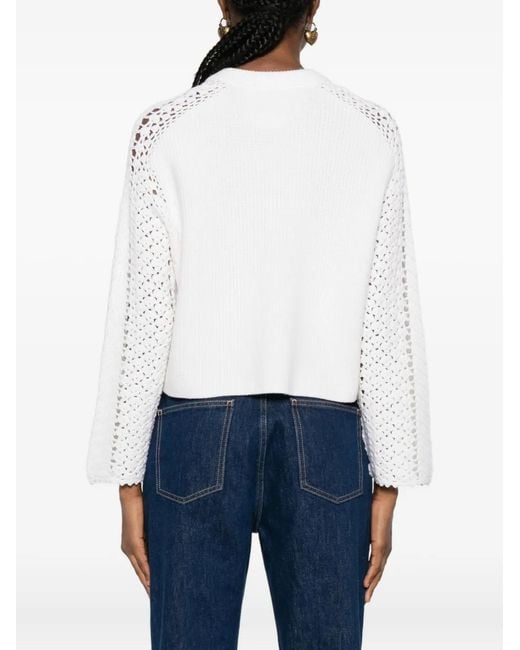 Forte_forte White Openwork-Sleeve Cardigan
