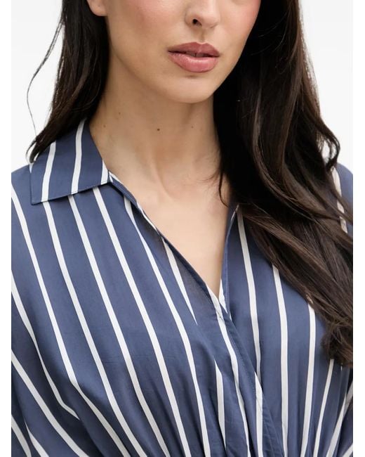 Joseph Ribkoff Blue Vertical-Stripe Smocked-Waist Midi Dress