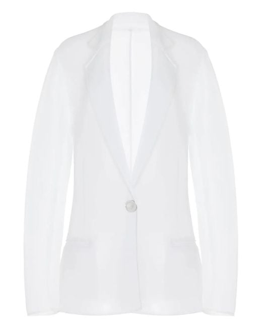 Brandon Maxwell White Pearl Single-Button Sheer Jacket