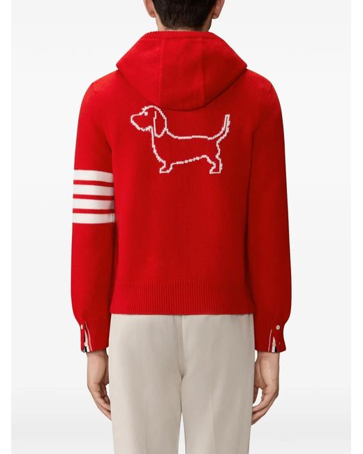 Thom Browne Red Hector Intarsia-Knit Zip-Up Hoodie for men