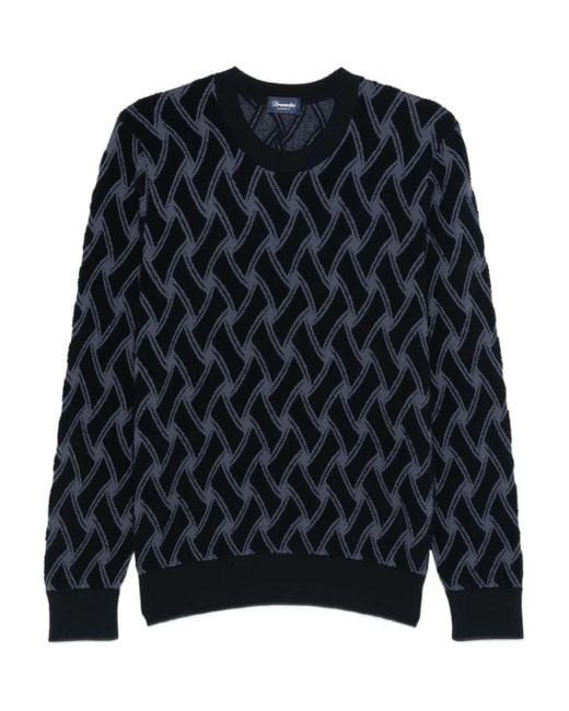 Drumohr Black Geometric-Pattern Merino Sweater for men