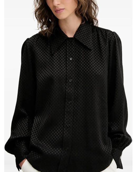 HUGO Black Checked Puff-Sleeve Shirt