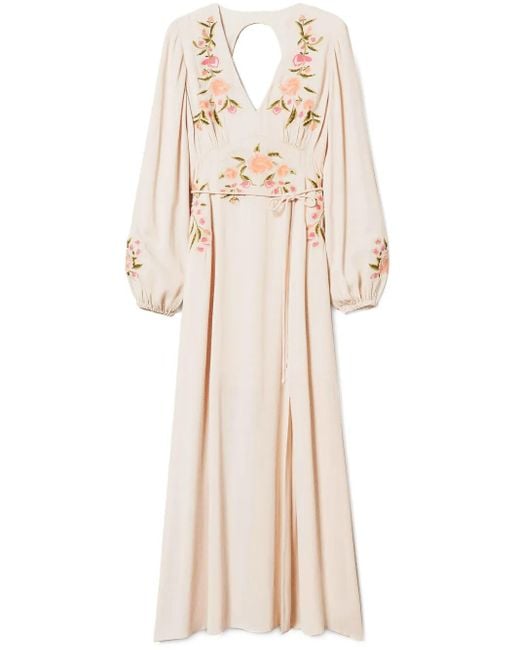Twinset Natural Floral-Embroidery Maxi Dress