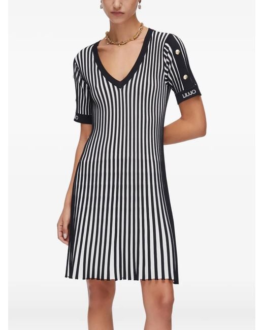 Liu Jo Black Ribbed-Knit Striped Dress