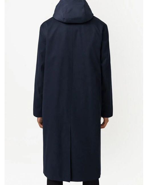 Burberry Blue Single-Breasted Hooded Coat for men