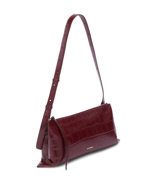 Jil Sander Purple Cherry Empire Crocodile Effect Shoulder Bag