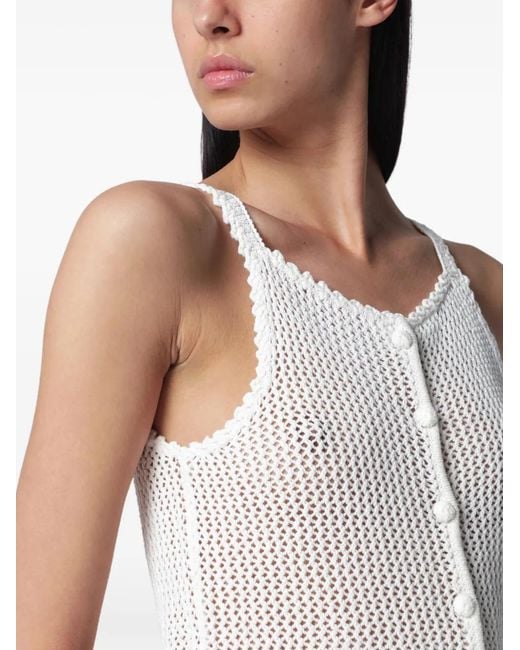 DUNST White Crochet-Knit Bustier Linen Top