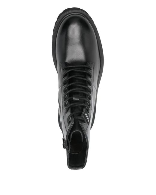 Blauer Black Lace-Up Leather Biker Boots for men