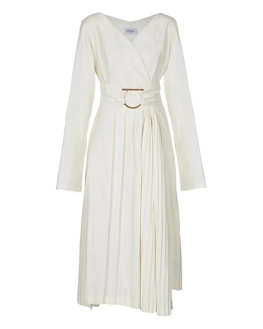 Ferragamo White Belted Wrap Midi Dress