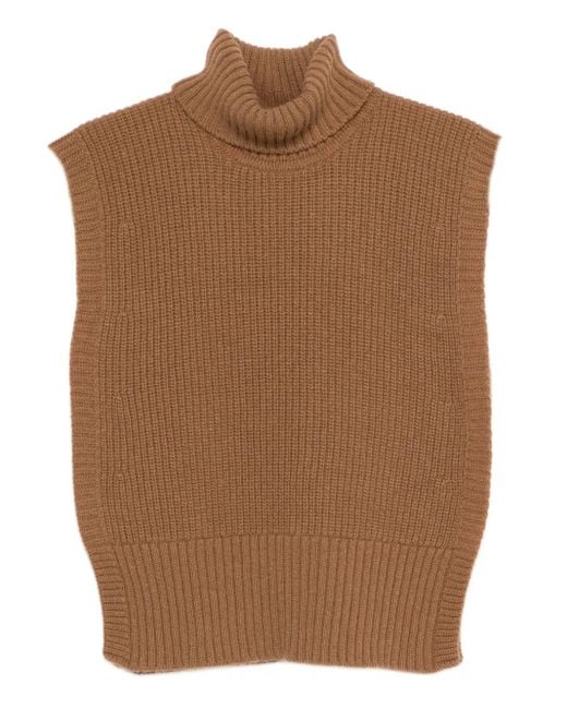 DAVANTINO Brown Turtleneck Sleeveless Wool Sweater