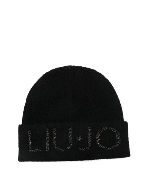 Berretto A Coste Con Logo di Liu Jo in Black
