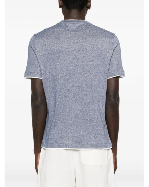 Brunello Cucinelli Blue T-Shirt À Bordures Contrastantes for men