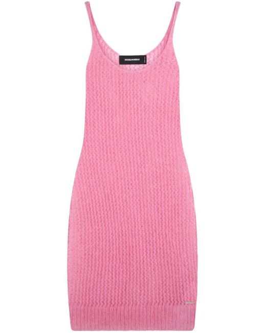 DSquared² Pink Scoop-neck Ribbed Minidress