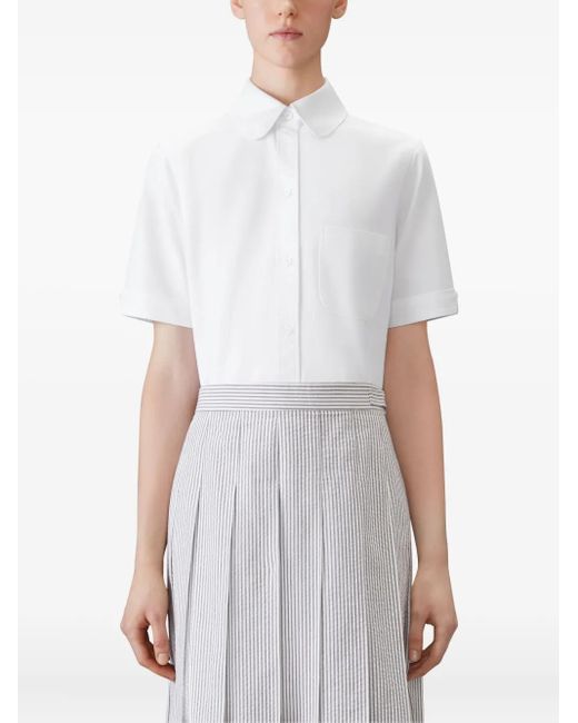 Thom Browne White Shirt-Sleeve Round-Collar Shirt