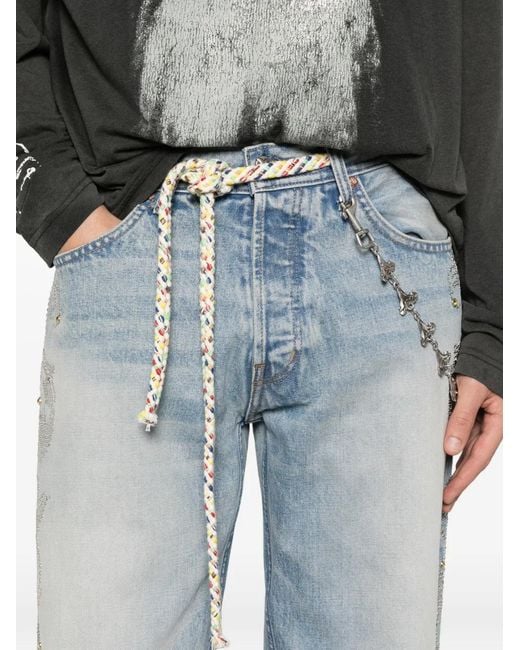 ERCOLE STUDIO Blue Embellished-Detail Frayed Jeans for men