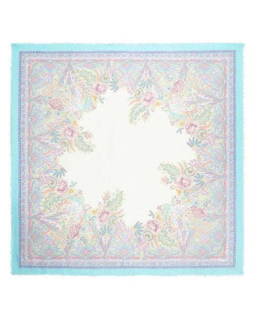 Etro Blue Paisley-Print Rectangle-Shape Scarf
