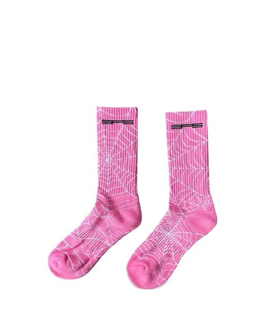 メンズ Sp5der スパイダーウェブ靴下 Pink