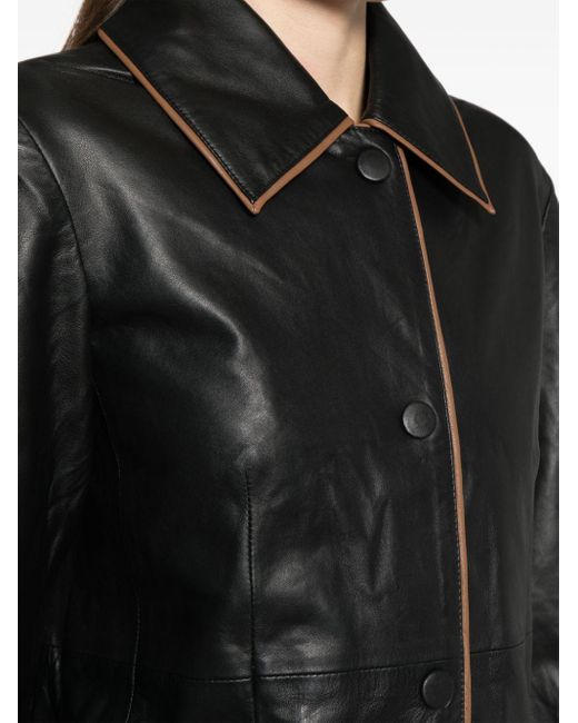 Remain Black Single-breasted Leather Maxi Coat