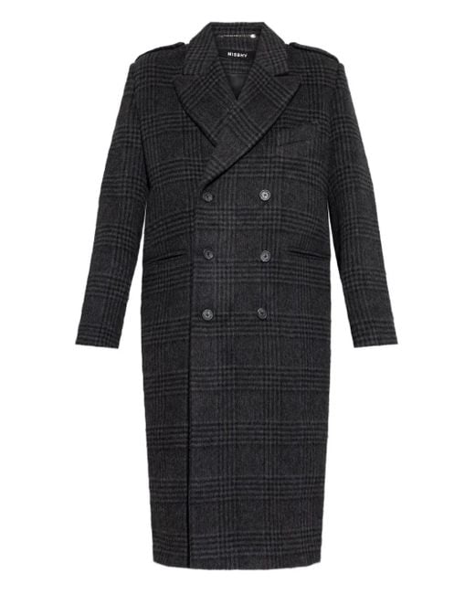 M I S B H V Black Checked Double-Breasted Coat for men