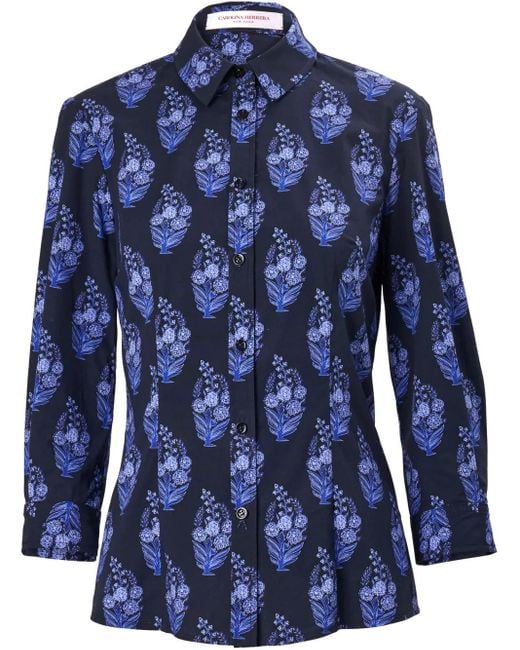 Camisa con estampado floral y peplum Carolina Herrera de color Blue