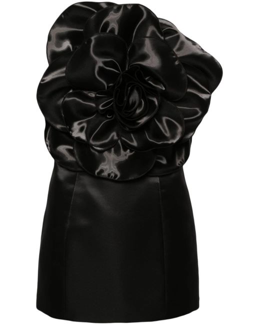 Nissa Black Floral-appliqué Taffeta Minidress