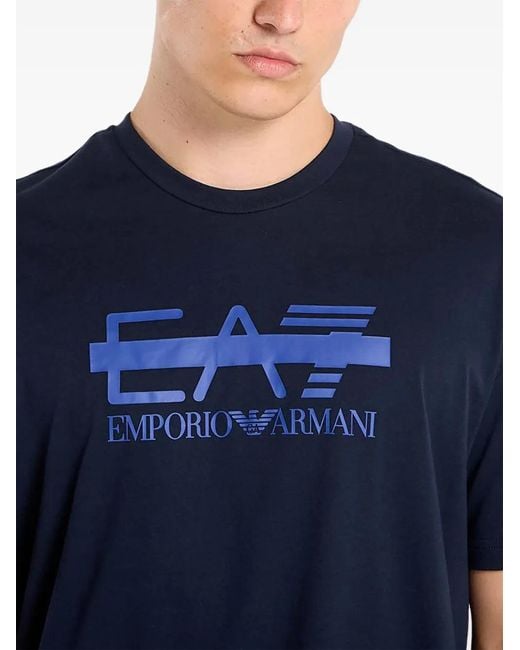 EA7 Blue Logo-Print T-Shirt for men