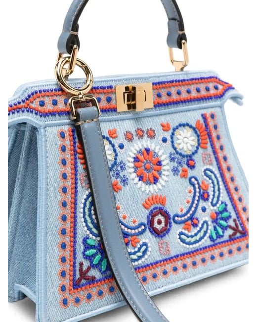 Fendi Blue Peekaboo Iseeu Bead-Embellished Tote Bag