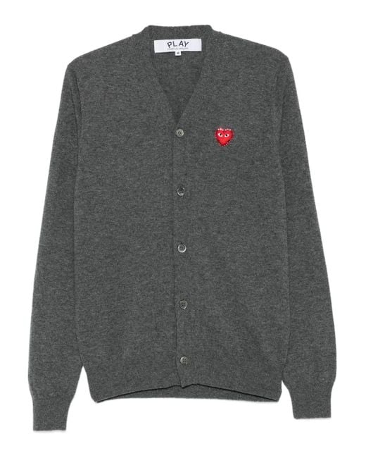 COMME DES GARÇONS PLAY Gray Logo Heart-Emblem V-Neck Cardigan