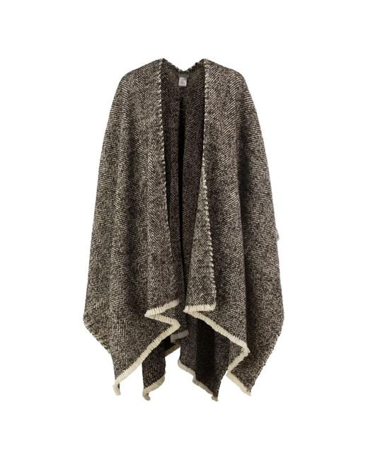 Brunello Cucinelli Gray Herringbone-Weave Fringed Wool Cape