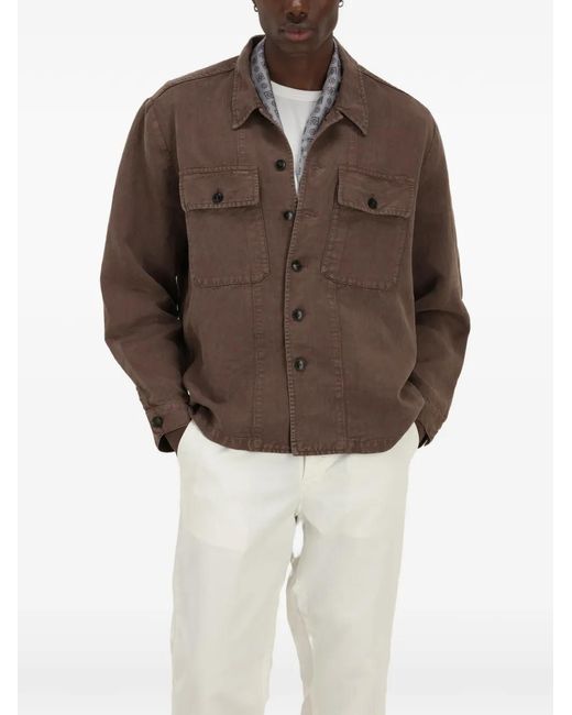 Fortela Brown Front Pockets Logo Button Shirt for men
