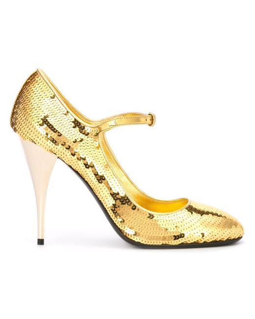 Miu Miu Leather Sequin Mary Jane Pumps in Gold (Metallic) - Lyst