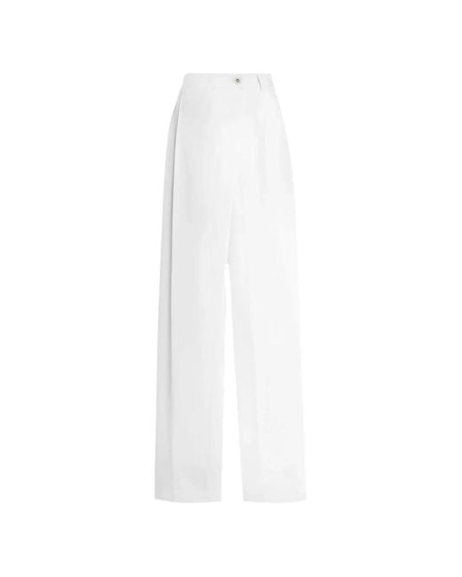 Dolce & Gabbana White Pleated Wide-Leg Cotton Trousers