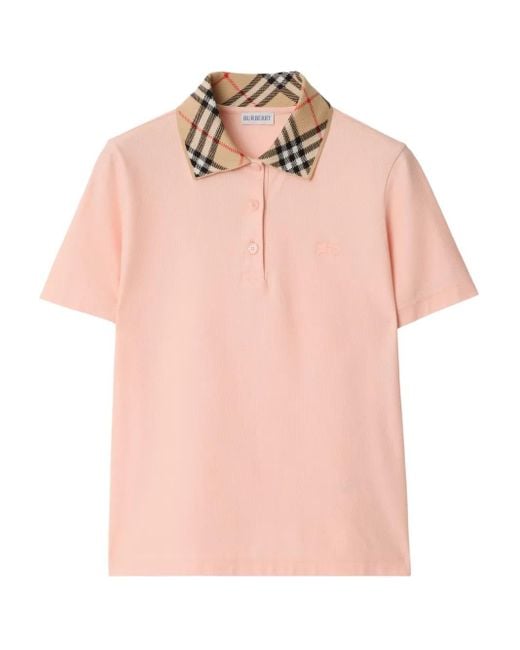 Polo de algodón a cuadros Burberry de color Pink