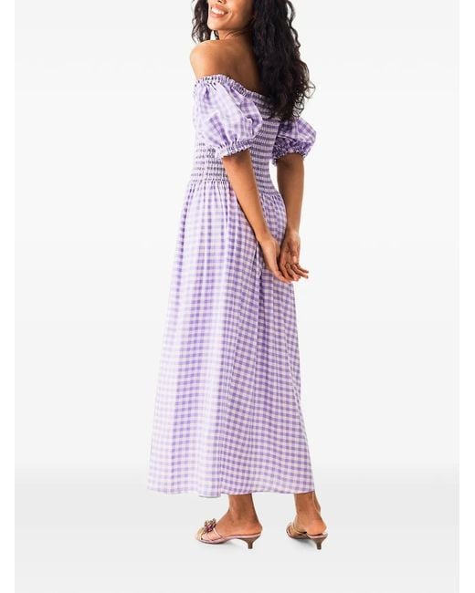 Sleeper Purple Belle Gingham-Print Maxi Dress