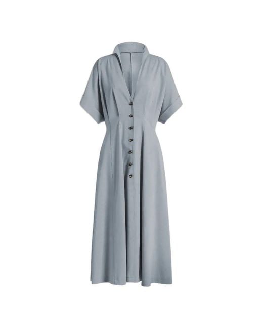 Alberta Ferretti Blue Buttoned V-Neck Dress