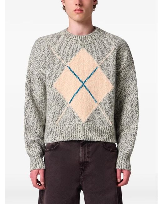 MSGM White Argyle-Pattern Sweater for men