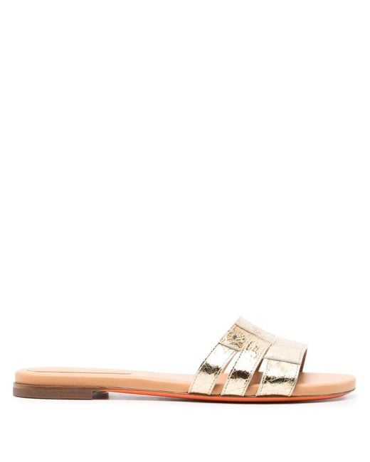 Santoni Metallic Open-Toe Flat Slides