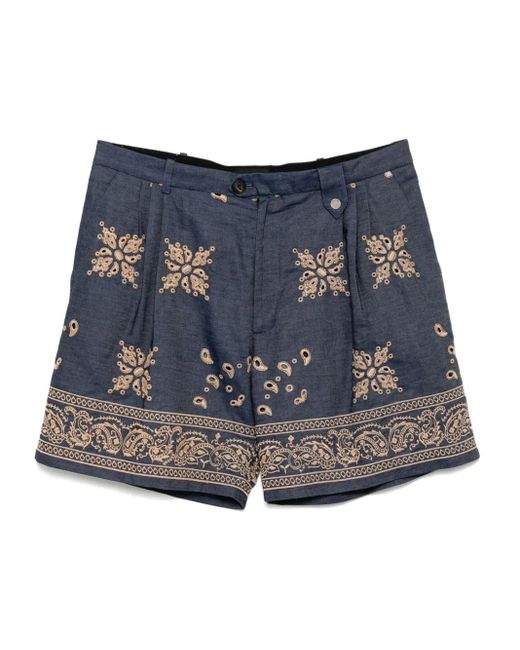 Egonlab Blue Embroidered Lace Shorts for men