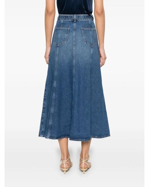 Twinset Blue Oval T-Belt Denim Maxi Skirt