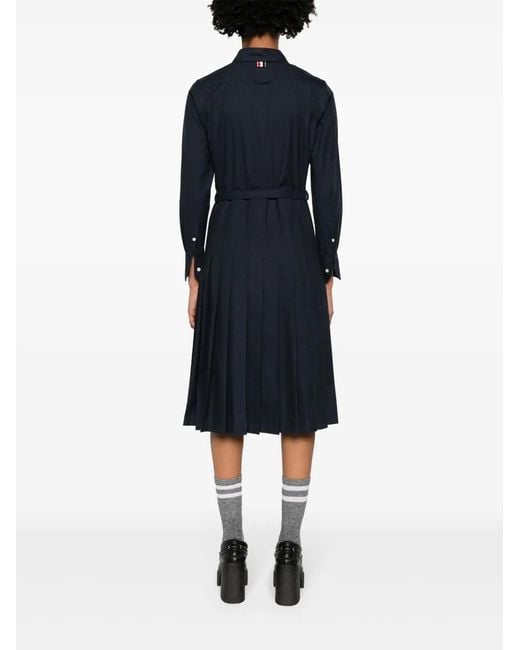 Thom Browne Blue Pleated Flannel Midi Shirt Dress