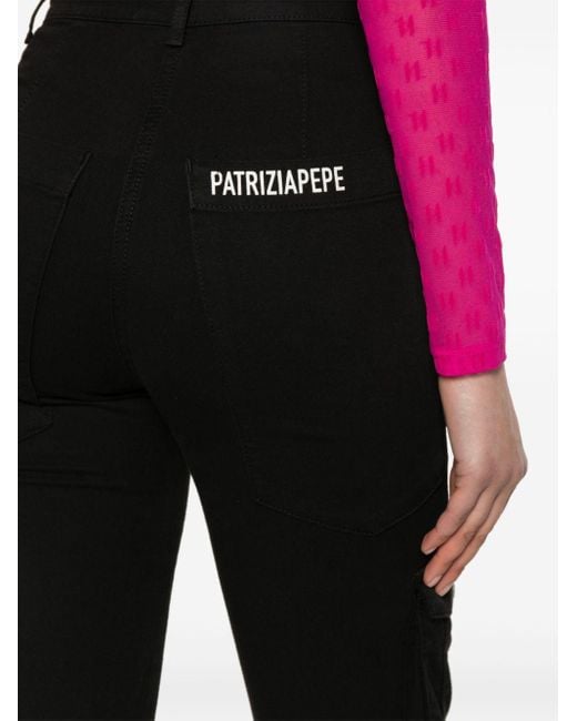 Patrizia Pepe Black Mid-waist Slim Cargo Pants