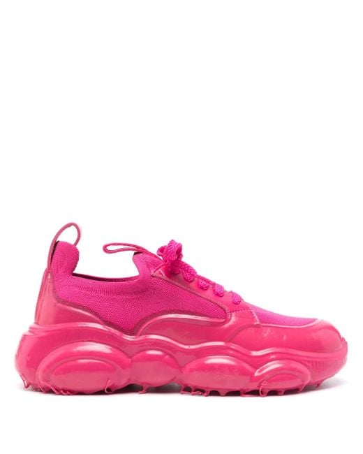 Moschino Pink Logo-Patch Leather Sneakers