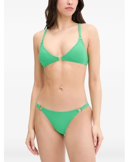 Melissa Odabash Green Montenegro Ribbed Ring-Detail Bikini Bottoms