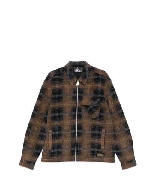 Barbour Black Check-Pattern Zip-Up Jacket for men