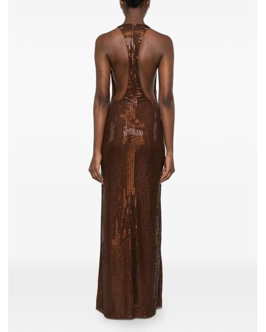 Vestido Largo Con Apliques De Strass Self-Portrait de color Brown