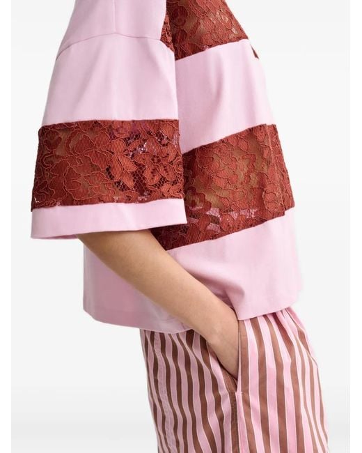 Essentiel Antwerp Red Lace-Striped T-Shirt